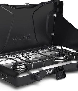 Coleman Triton 2-Burner Propane Stove, Portable Camping Cooktop with 2 Adjustable Burners & Wind Guards, 22,000 BTUs of Power